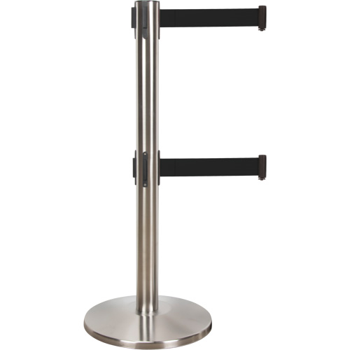 Dual Belt Crowd Control Barrier, Steel, 35" H, Black Tape, 7' Tape Length Waymarc Industries Inc