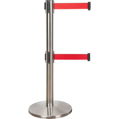Dual Belt Crowd Control Barrier, Steel, 35" H, Red Tape, 7' Tape Length Waymarc Industries Inc