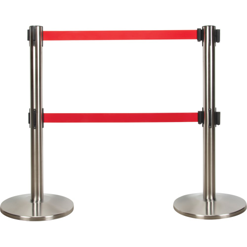 Dual Belt Crowd Control Barrier, Steel, 35" H, Red Tape, 7' Tape Length Waymarc Industries Inc