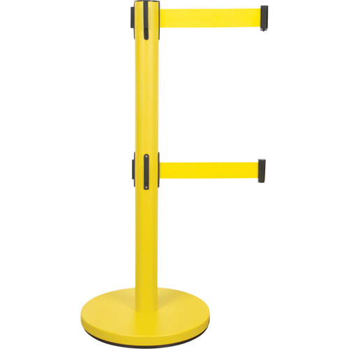 Dual Belt Crowd Control Barrier, Steel, 35" H, Yellow Tape, 7' Tape Length Waymarc Industries Inc
