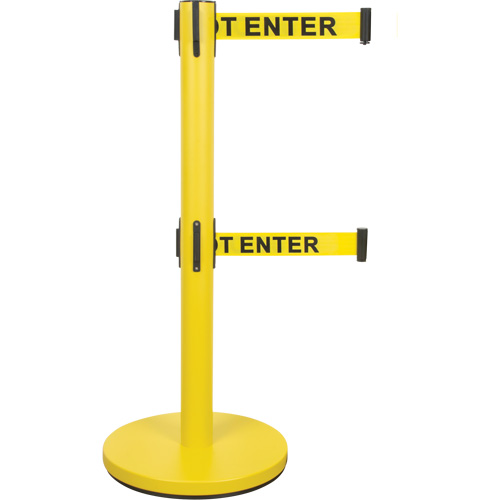 Barri&egrave;re pour le contr&ocirc;le des foules &agrave; courroie double, Acier, 35" h, Ruban Jaune, Longueur du ruban 7' Waymarc Industries Inc