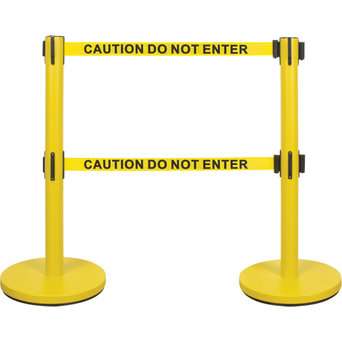 Barri&egrave;re pour le contr&ocirc;le des foules &agrave; courroie double, Acier, 35" h, Ruban Jaune, Longueur du ruban 7' Waymarc Industries Inc