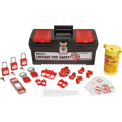 Trousse de cadenassage et d&eacute;tiquetage &eacute;lectrique avec cadenas de s&eacute;curit&eacute; en nylon dans une boîte &agrave; outils, Ensemble &eacute;lectrique, 33 composants compris Waymarc Industries Inc
