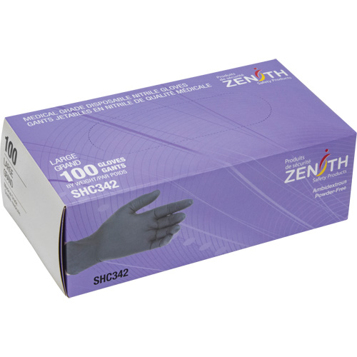 Medical Grade Disposable Gloves, Large, Nitrile, 6-mil, Powder-Free, Black, Class 2 Waymarc Industries Inc