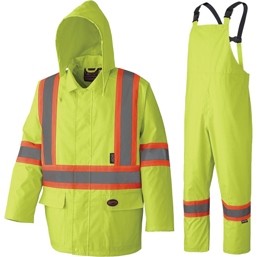 5609 210D Waterproof Rain Suit, Polyester/PVC, X-Small, High Visibility Lime-Yellow Waymarc Industries Inc