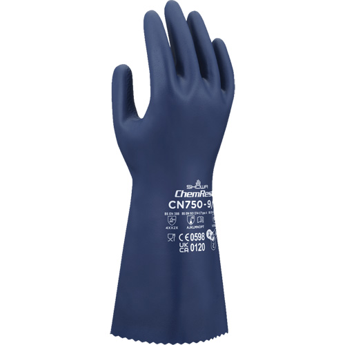 CN750 Chemical-Resistant Gloves, Size Small/7, 13" L, Nitrile, 18-mil Waymarc Industries Inc