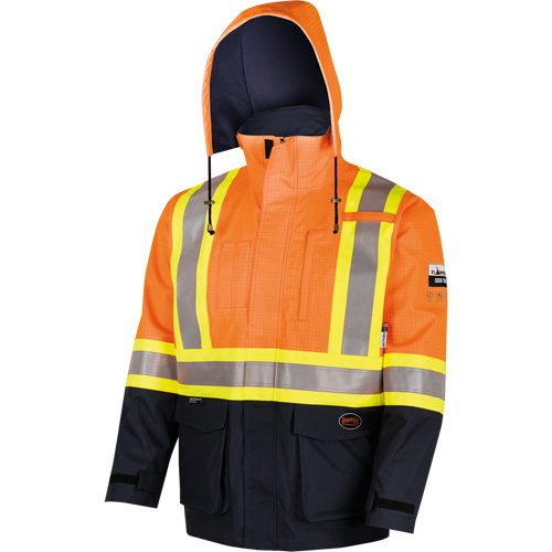4484 Manteau de s&eacute;curit&eacute; Defender antistatique/ignifuge/anti-arc &eacute;lectrique en trilamin&eacute;, Petit, Noir/Orange haute visibilit&eacute;, 11 cal/cm² Waymarc Industries Inc