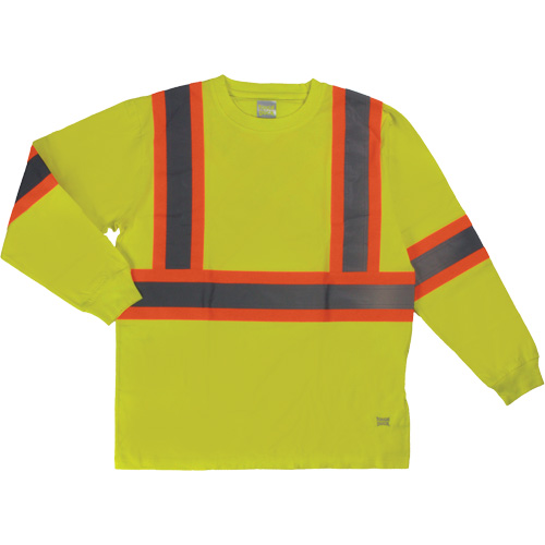 Long Sleeve Safety T-Shirt, Cotton, X-Small, High Visibility Lime-Yellow Waymarc Industries Inc