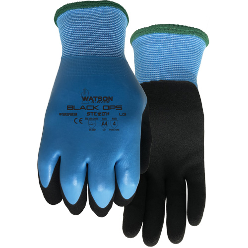 Gants hydrofuges Stealth Black Ops, Taille Petit, Calibre 15, Rev&ecirc;tement Latex de caoutchouc, Enveloppe en Fibre de verre/Polyester, ASTM ANSI niveau A4 Waymarc Industries Inc