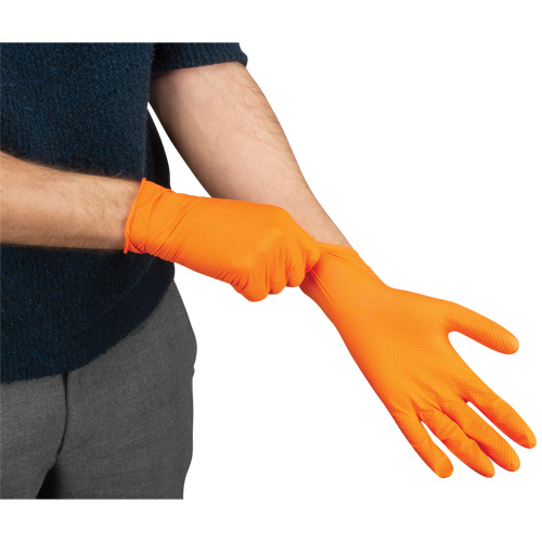 Heavyweight Tactile Grip Examination Gloves, Medium, Nitrile, 8-mil, Powder-Free, Orange, Class 2 Waymarc Industries Inc