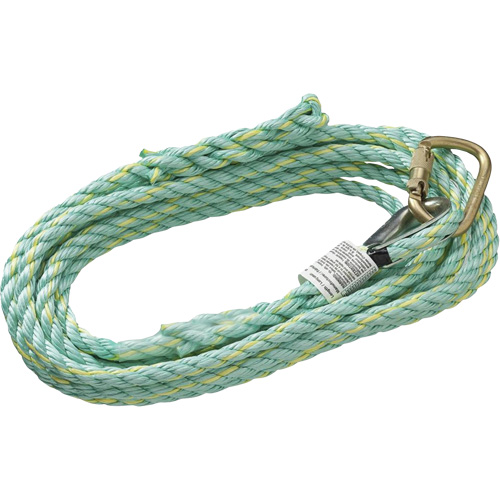 VL-1115-25 Cordage de s&eacute;curit&eacute; vertical avec mousqueton d'ancrage &agrave; une extr&eacute;mit&eacute; & &eacute;clisse dorsale d'extr&eacute;mit&eacute; &agrave; la traîne, Copolym&egrave;re Waymarc Industries Inc