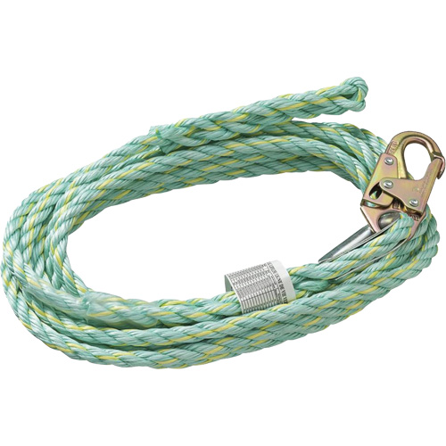 VL-1125-25 Cordage de s&eacute;curit&eacute; vertical avec mousqueton d'ancrage &agrave; une extr&eacute;mit&eacute; & &eacute;clisse dorsale d'extr&eacute;mit&eacute; &agrave; la traîne, Copolym&egrave;re Waymarc Industries Inc