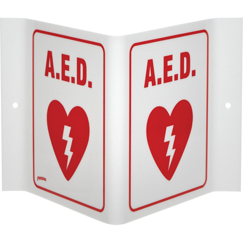 "A.E.D." V-Style Sign, 6" x 9", Acrylic, English with Pictogram Waymarc Industries Inc