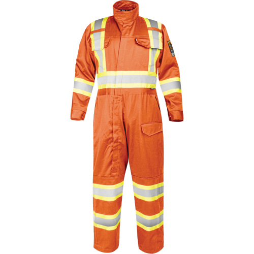 Fire-Resistant Coverall with High-Visibility Bands, Size Small, Orange Waymarc Industries Inc