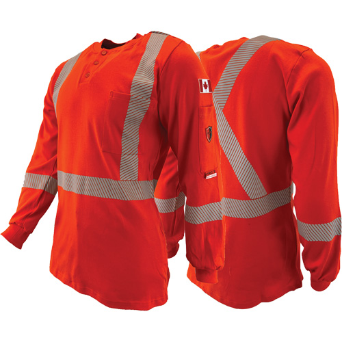 Chandail &agrave; manches longues ignifuge et r&eacute;sistant &agrave; l'arc &eacute;lectrique avec bandes de 2" Henley Atlas Guardian, T-petit, Orange haute visibilit&eacute; Waymarc Industries Inc