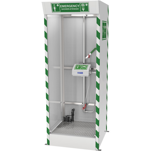 Cabine de douche d'urgence et douche oculaire/faciale couverte avec pompe de puisard Waymarc Industries Inc