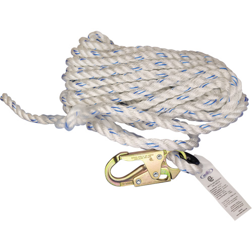 Cordage de s&eacute;curit&eacute; verticale avec mousqueton de 3/4" et cosse cœur Waymarc Industries Inc