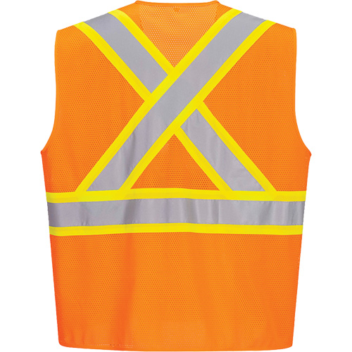 Contrast-Striped Safety Vest, High Visibility Orange, Small, Polyester Waymarc Industries Inc