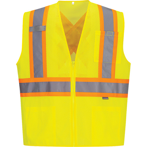 Contrast-Striped Safety Vest, High Visibility Lime-Yellow, Small, Polyester Waymarc Industries Inc