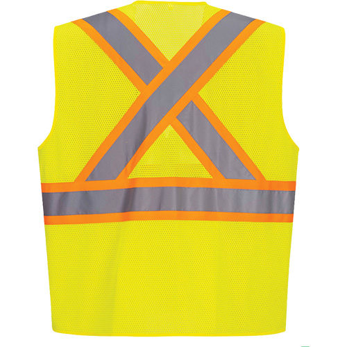 Contrast-Striped Safety Vest, High Visibility Lime-Yellow, Small, Polyester Waymarc Industries Inc
