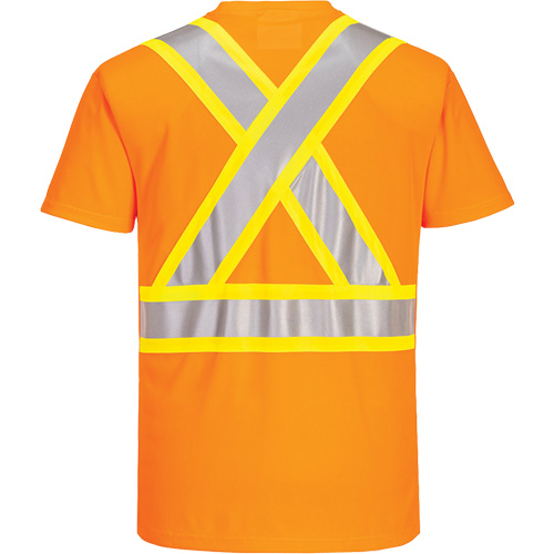 Contrast-Striped Safety T-Shirt, Polyester, Small, High Visibility Orange Waymarc Industries Inc