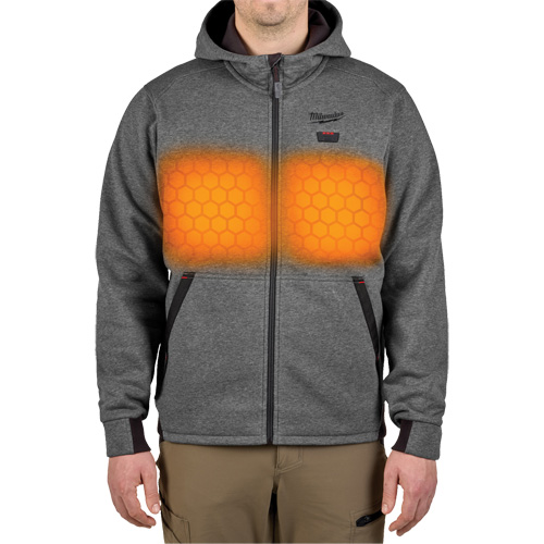 Chandail &agrave; capuchon chauffant M12 avec pile, Hommes, T-Grand, Gris, Poly-coton Waymarc Industries Inc