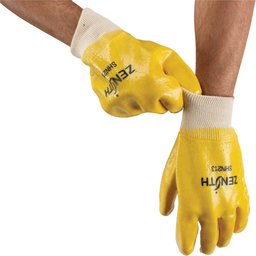 Rough-Finish Chemical-Resistant Gloves, Size 9, 10" L, PVC, Interlock Inner Lining, 47-mil Waymarc Industries Inc