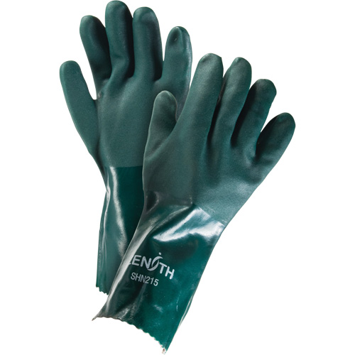 Double Dipped Green Gloves, 14" L, PVC, Cotton Jersey Inner Lining, 70-mil Waymarc Industries Inc