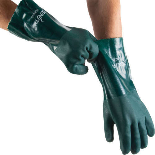 Double Dipped Green Gloves, 14" L, PVC, Cotton Jersey Inner Lining, 70-mil Waymarc Industries Inc