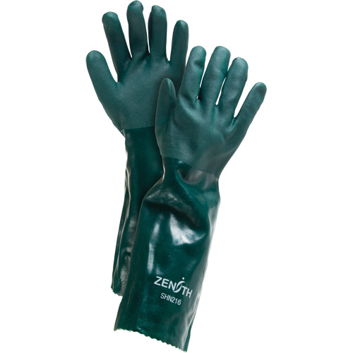 Double Dipped Green Gloves, 18" L, PVC, Cotton Jersey Inner Lining, 70-mil Waymarc Industries Inc