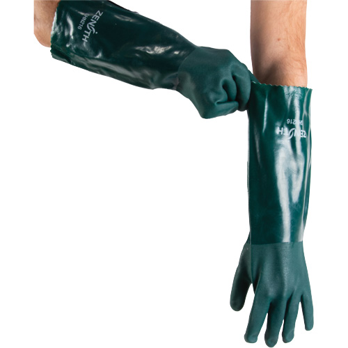 Double Dipped Green Gloves, 18" L, PVC, Cotton Jersey Inner Lining, 70-mil Waymarc Industries Inc