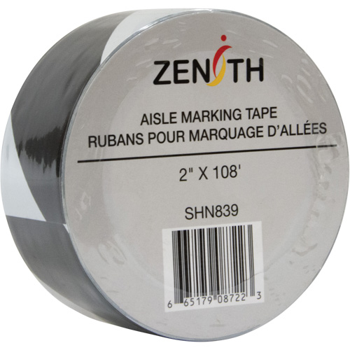 Aisle Marking Tape, 2" x 108', PVC, Noir et blanc Waymarc Industries Inc