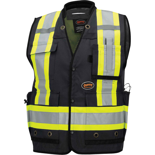 6679 High-Visibility Antimicrobial Mesh-Back Surveyor Vest, Black, Small, Polyester Waymarc Industries Inc