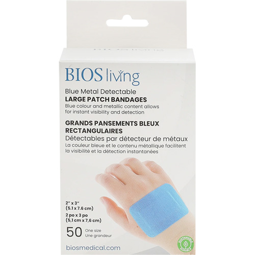 Blue Large Patch Bandages, Rectangular/Square, 3", Fabric Metal Detectable, Sterile Waymarc Industries Inc