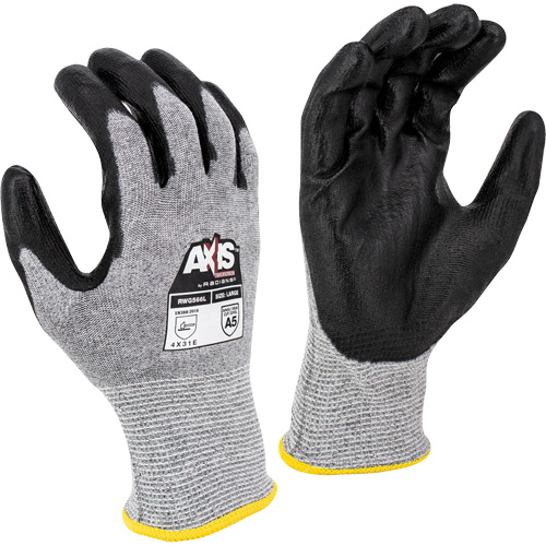 Gants de travail r&eacute;sistants &agrave; la coupe, compatibles avec &eacute;crans tactiles RWG566 AXIS, Taille T-petit, Calibre 18, Rev&ecirc;tement Polyur&eacute;thane, Enveloppe en Acier inoxydable/PEHP, ASTM ANSI niveau A5/EN 388 niveau E Waymarc Industries Inc