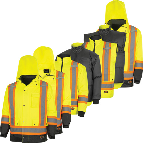 Parka de s&eacute;curit&eacute; d'hiver imperm&eacute;able 7-en-1 5057 Pioneer Yukon, Polyester, Noir/Jaune lime haute visibilit&eacute;, T-petit Waymarc Industries Inc