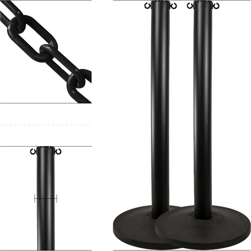 Industrial Stanchion Kit with Plastic Chain, 37" High, Black Waymarc Industries Inc