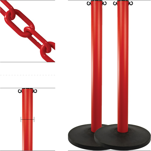 Ensemble de montants industriels avec chaîne en plastique, Hauteur de 37", Rouge Waymarc Industries Inc