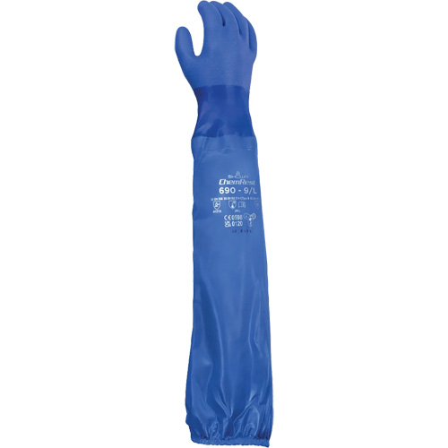 690 Chemical-Resistant Gloves, Size Large/9, 26" L, Cotton/PVC Waymarc Industries Inc