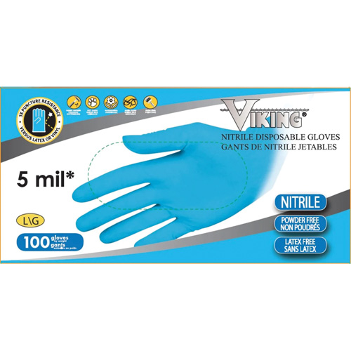 Gants jetables 34600, Grand, Nitrile, 5 mils, Sans poudre, Bleu Waymarc Industries Inc