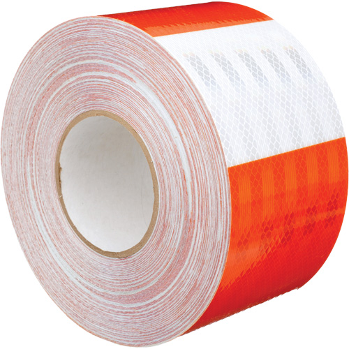 High Intensity Grade Flexible Work Zone Sheeting 382VHIP, 5" W x 150' L, Orange and White Waymarc Industries Inc