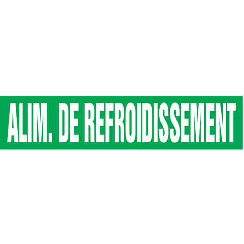 "Alim. de Refroidissement" Pipe Markers, Self-Adhesive, 2-1/2" H x 12" W, White on Green Waymarc Industries Inc