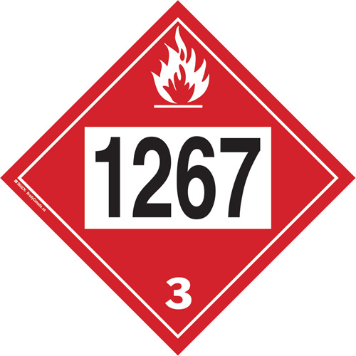 Plaque-&eacute;tiquette TMD 1267 pour liquide inflammable p&eacute;trole brut, Vinyle adh&eacute;sif Waymarc Industries Inc