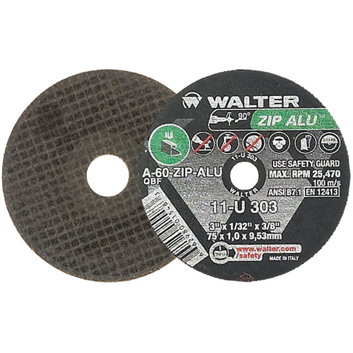 ZIP ALU Cutting Wheel, 3" x 1/32", 3/8" Arbor, Type 1, Aluminum Oxide, 25470 RPM Waymarc Industries Inc