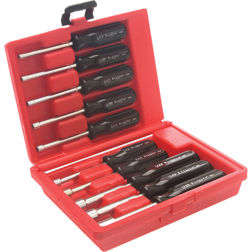 Jeu de tourne-&eacute;crous &agrave; mandrin perc&eacute; avec mallette en plastique rouge, 10 mcx, M&eacute;trique Waymarc Industries Inc