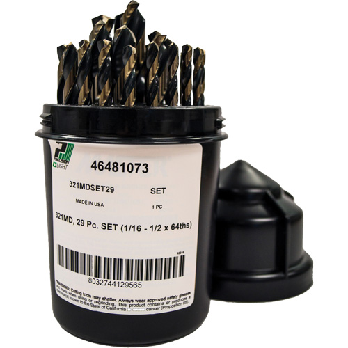 Mechanics Length Jobber Drill 135° - 1/16" to 1/2" by 1/64", 29 Pieces, High Speed Steel Waymarc Industries Inc