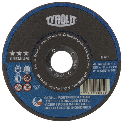 Cutting Disc, 5" x 1/16", 7/8" Arbor, Type 27, Aluminum Oxide, 12250 RPM Waymarc Industries Inc