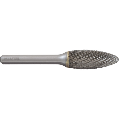 ALLSTEEL Flame Shape Carbide Burr, SH-5, 1/2" Dia., 1/4" Shank, 1-1/4" Depth of Cut Waymarc Industries Inc