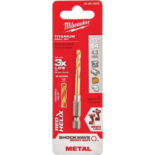 Shockwave Drill Bit, 11/64", Titanium, 1-3/32" Flute, 135° Point Waymarc Industries Inc