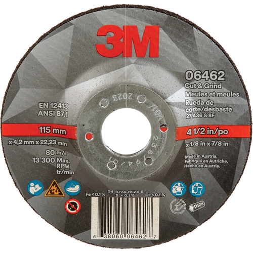 Cut & Grind Wheel, 4-1/2" x 1/8", 7/8" Arbor, Type 27, Ceramic Waymarc Industries Inc
